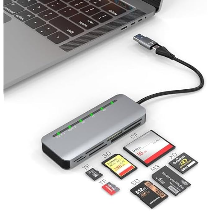 rayihni MEMORY STICK PRO DUO ADAPTER USB C USB A, 7 IN 2 CAMERA CARD READER FOR SD SDXC SDHC/TF/CF/XD/SONY MEMORY STICK PRO DUO WITH USB C USB3.0 ADAPTER, 5GBPS DUAL CONNECTORS READ 5 CARDS SIMULTANEOUSLY - Image 1