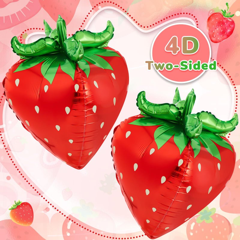 PullCrease 6 Pcs 4d Strawberry Balloons 29 Inch Giant Cute Strawberry Foil Balloons Shortcake Decorations for Sweet Berry Fruit Themed First Birthday Party Decorations Supplies Favors (Red) - Image 3