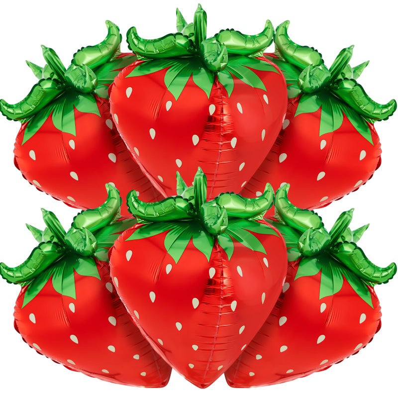 PullCrease 6 Pcs 4d Strawberry Balloons 29 Inch Giant Cute Strawberry Foil Balloons Shortcake Decorations for Sweet Berry Fruit Themed First Birthday Party Decorations Supplies Favors (Red) - Image 1