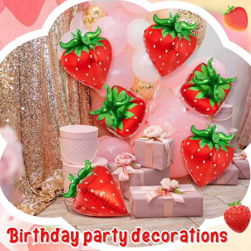 PullCrease 6 Pcs 4d Strawberry Balloons 29 Inch Giant Cute Strawberry Foil Balloons Shortcake Decorations for Sweet Berry Fruit Themed First Birthday Party Decorations Supplies Favors (Red) - Image 5