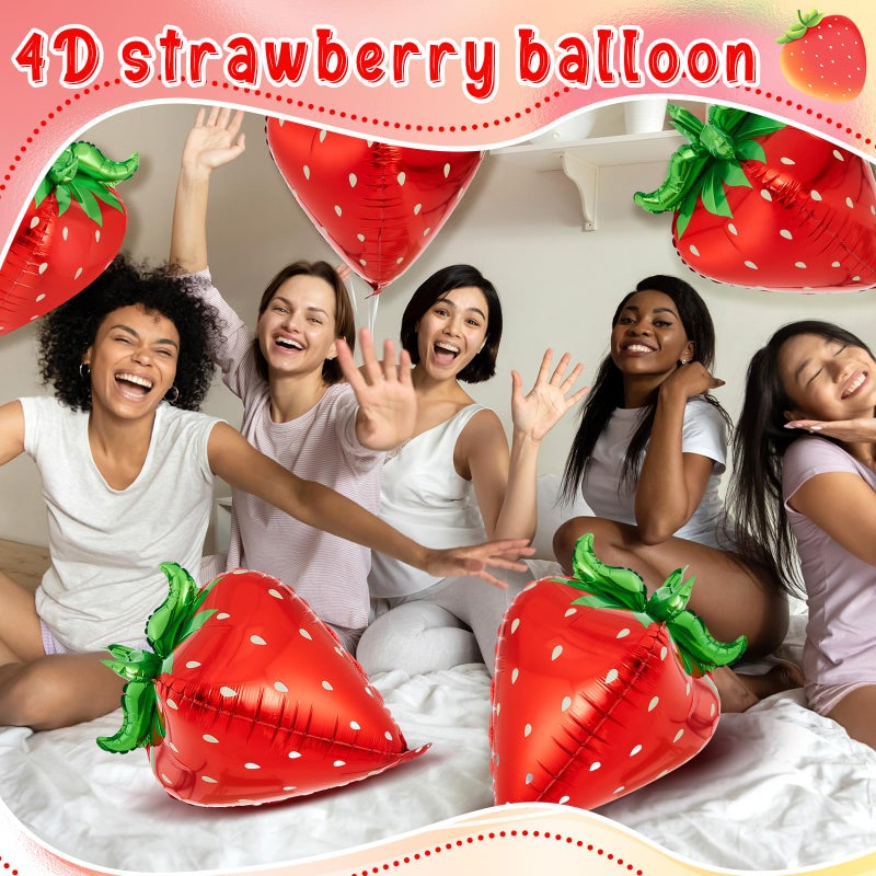 PullCrease 6 Pcs 4d Strawberry Balloons 29 Inch Giant Cute Strawberry Foil Balloons Shortcake Decorations for Sweet Berry Fruit Themed First Birthday Party Decorations Supplies Favors (Red) - Image 4