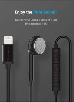 Powerology Mono Earphone with MFi Lightning Connector for Lightning Devices / Multi-Media Keys / Volume Control- Black  - Image 5