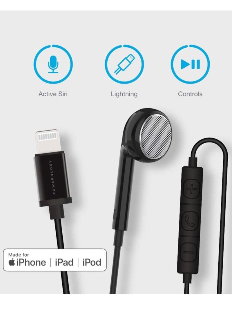 Powerology Mono Earphone with MFi Lightning Connector for Lightning Devices / Multi-Media Keys / Volume Control- Black  - Image 2