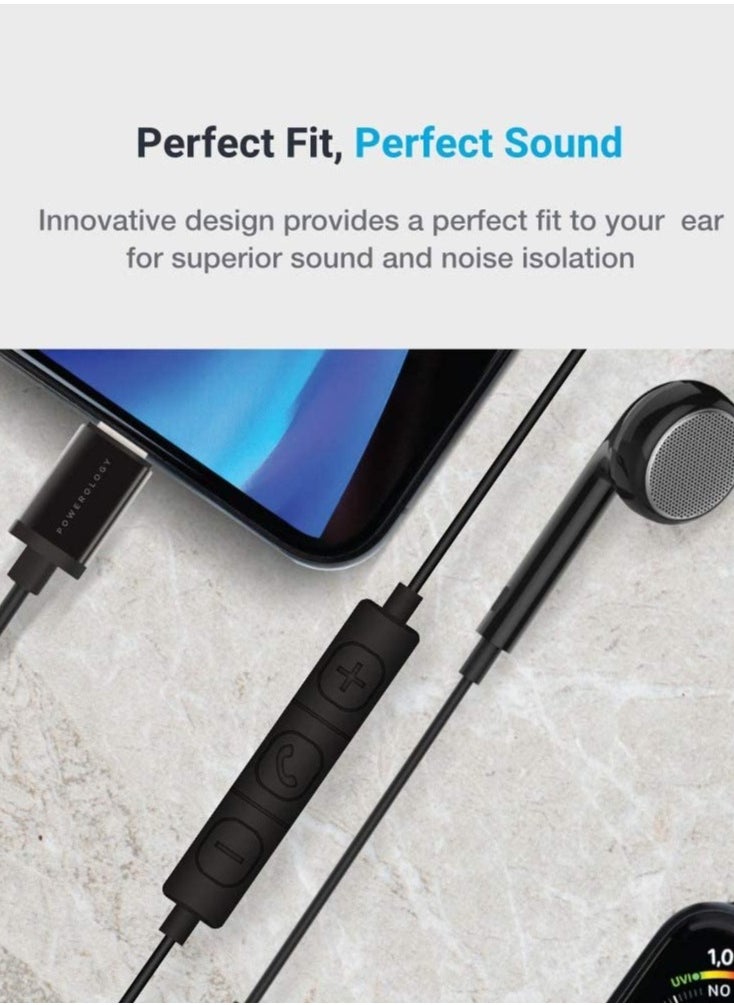 Powerology Mono Earphone with MFi Lightning Connector for Lightning Devices / Multi-Media Keys / Volume Control- Black  - Image 4