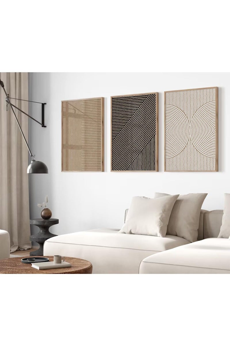 Youillne Boho Modern Wall Art Pictures Neutral Abstract Canvas Wall Decor Minimalist Line Wall Art Beige Brown Black Poster Mid Century Painting Artwork for Living Room Bedroom 12x16 Inch Unframed Set of 3 - Image 1