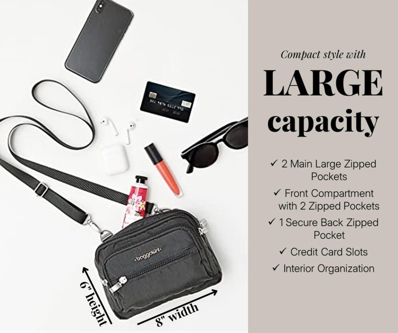 Baggallini unisex adult Triple Zip Bagg Convertible Cross Body, Charcoal, One Size US - Image 4