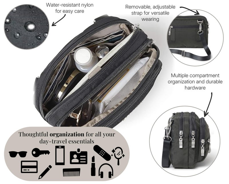 Baggallini unisex adult Triple Zip Bagg Convertible Cross Body, Charcoal, One Size US - Image 5