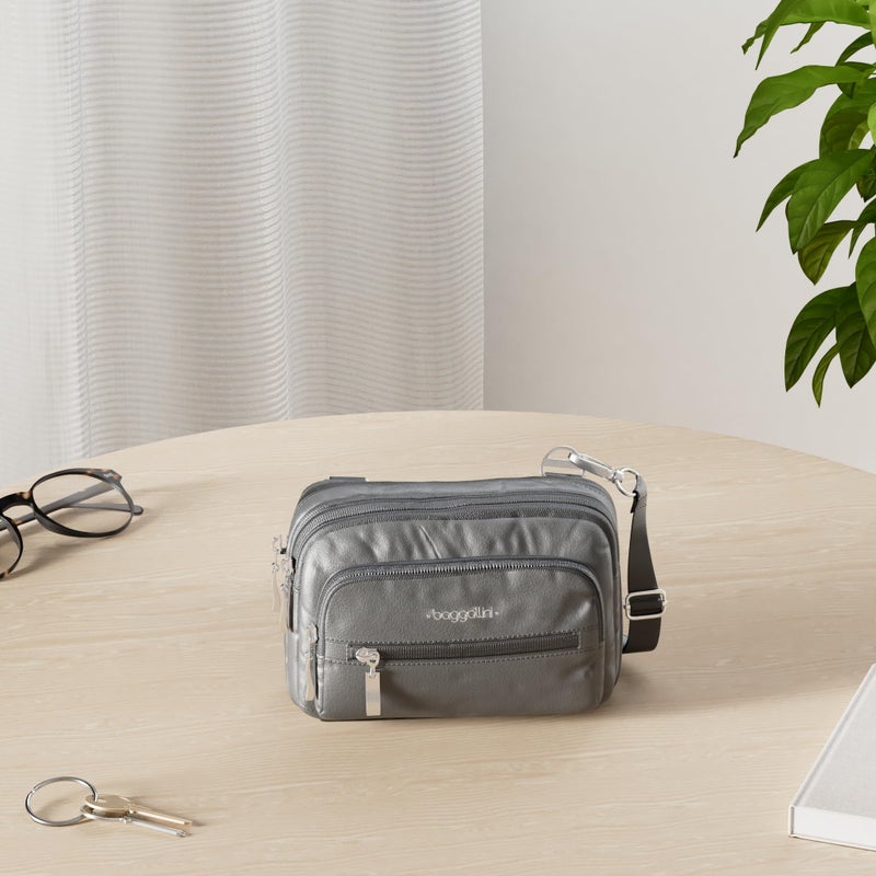 Baggallini unisex adult Triple Zip Bagg Convertible Cross Body, Charcoal, One Size US - Image 2