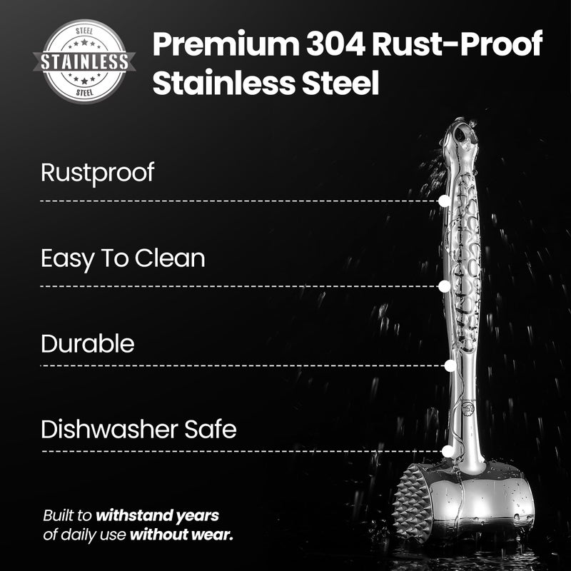 Gourmet Easy Stainless Steel Meat Tenderizer Tool, Premium Meat Mallet with Non-Slip Grip, Dual-Sided with Heart Shape Design for Tenderizing Steak, Poultry & Chicken Cutlet, Dishwasher Safe, Lifetime Replacement - Image 2