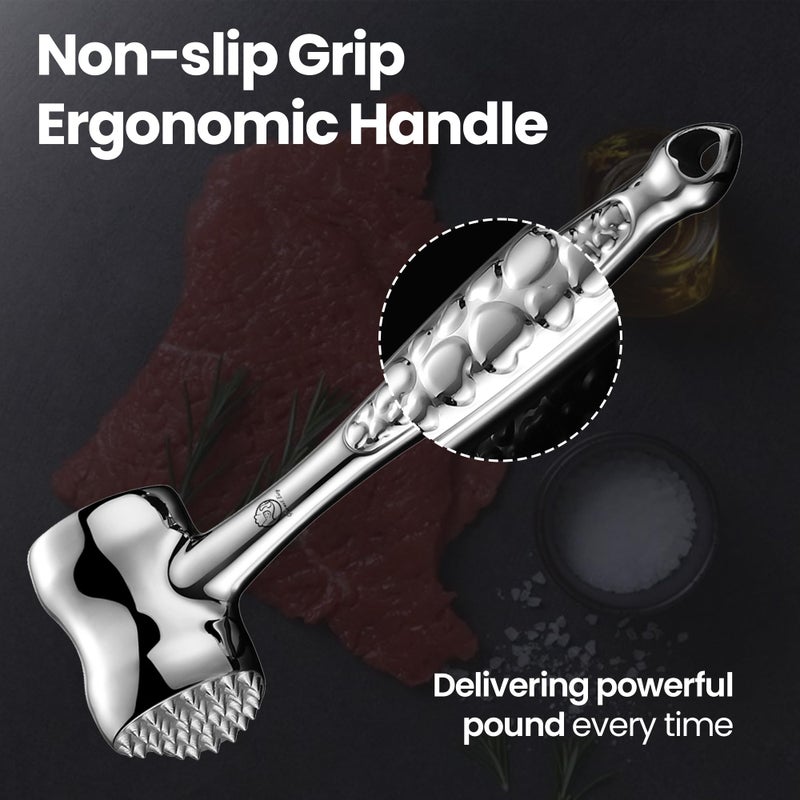 Gourmet Easy Stainless Steel Meat Tenderizer Tool, Premium Meat Mallet with Non-Slip Grip, Dual-Sided with Heart Shape Design for Tenderizing Steak, Poultry & Chicken Cutlet, Dishwasher Safe, Lifetime Replacement - Image 5
