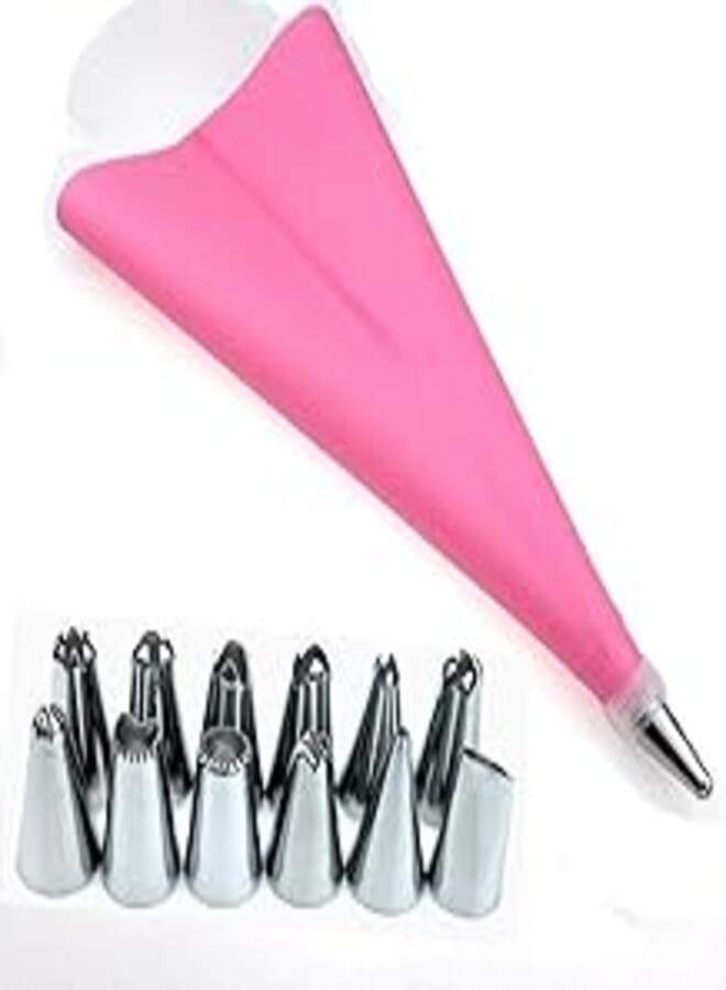 Cake Decorating Funnel, 14 Pieces, Pink Color
