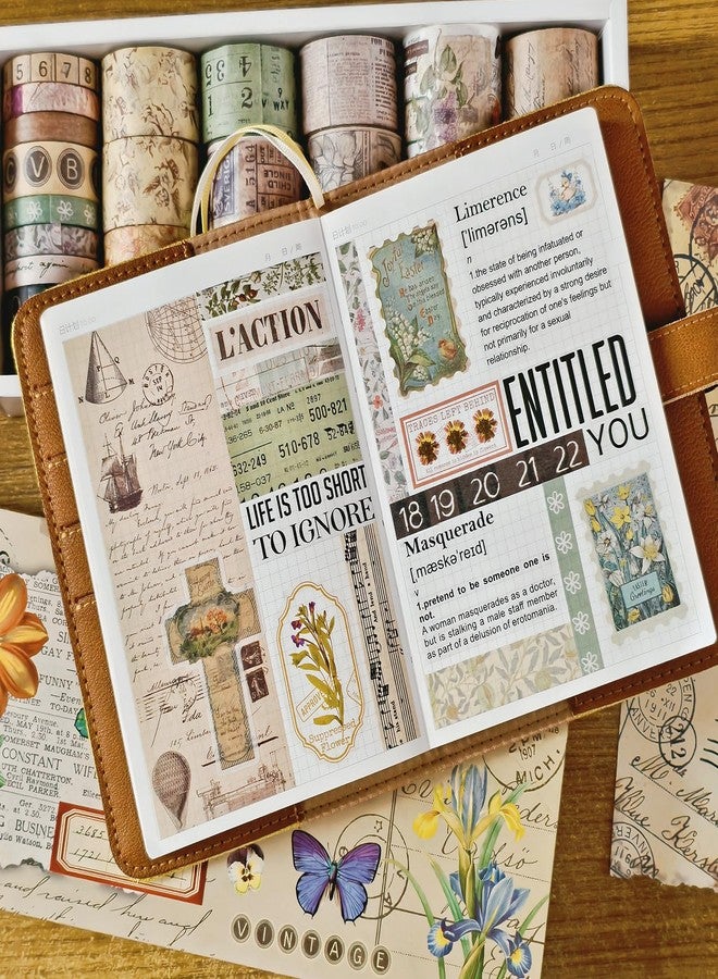 Bomichi 32 Rolls Vintage Washi Tape, Aesthetic Colored Decorative Cute Scrapbook Tape for Scrapbooking Supplies Journaling Craft Junk Journal - Image 5