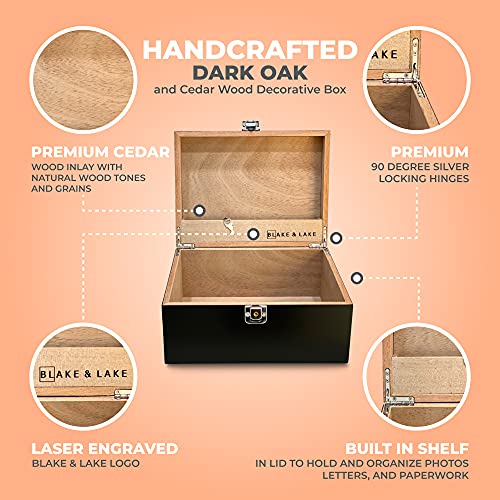 Blake & Lake Black Wooden Storage Box with Hinged Lid and Locking Key- Large Keepsake Box with Lock - Wood Chest with Matte Finish - Store Jewelry Keepsakes Photos Gift Boxes (Black) - Image 3