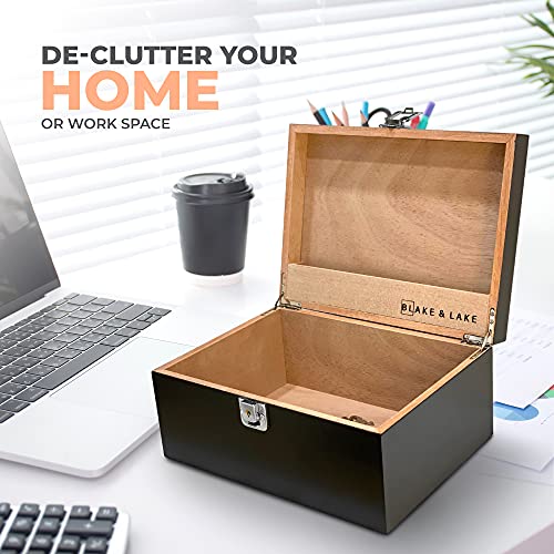 Blake & Lake Black Wooden Storage Box with Hinged Lid and Locking Key- Large Keepsake Box with Lock - Wood Chest with Matte Finish - Store Jewelry Keepsakes Photos Gift Boxes (Black) - Image 5