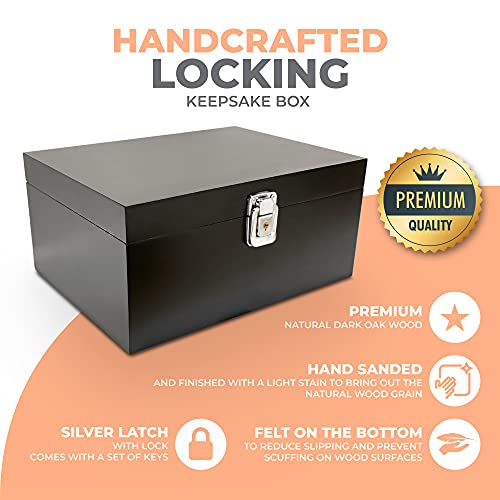 Blake & Lake Black Wooden Storage Box with Hinged Lid and Locking Key- Large Keepsake Box with Lock - Wood Chest with Matte Finish - Store Jewelry Keepsakes Photos Gift Boxes (Black) - Image 2