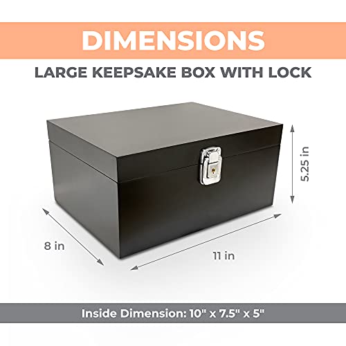 Blake & Lake Black Wooden Storage Box with Hinged Lid and Locking Key- Large Keepsake Box with Lock - Wood Chest with Matte Finish - Store Jewelry Keepsakes Photos Gift Boxes (Black) - Image 4
