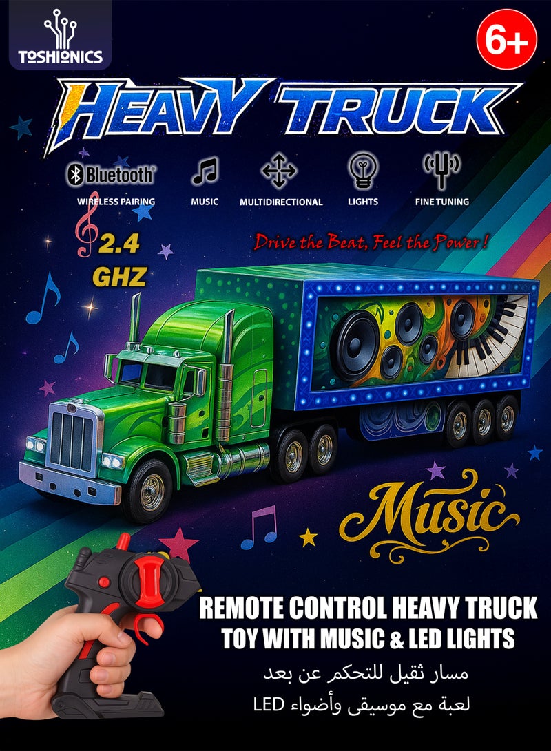 Toshionics Remote Control Truck Toy for Kids – Big Scale RC Semi-Truck with Detachable Trailer, LED Lights, Music & Bluetooth Speaker – Rechargeable 2.4GHz RC Truck, Easy to Control for Boys and Beginners - Image 1
