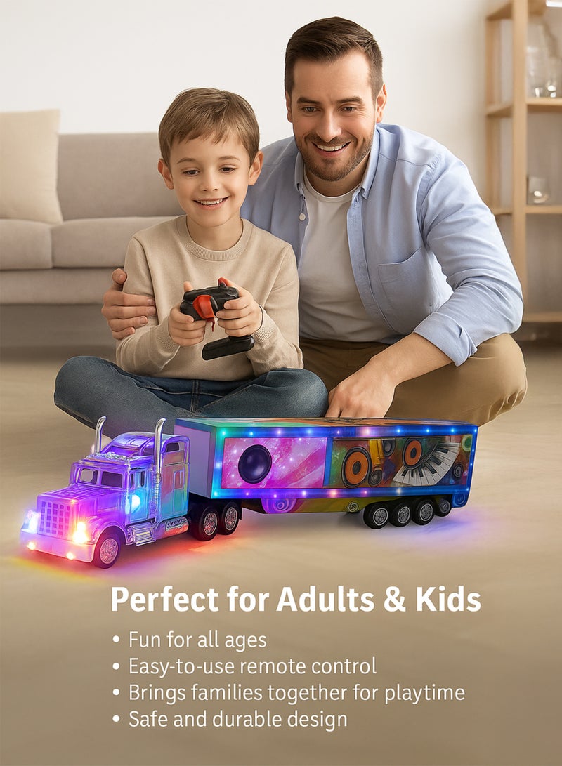 Toshionics Remote Control Truck Toy for Kids – Big Scale RC Semi-Truck with Detachable Trailer, LED Lights, Music & Bluetooth Speaker – Rechargeable 2.4GHz RC Truck, Easy to Control for Boys and Beginners - Image 5