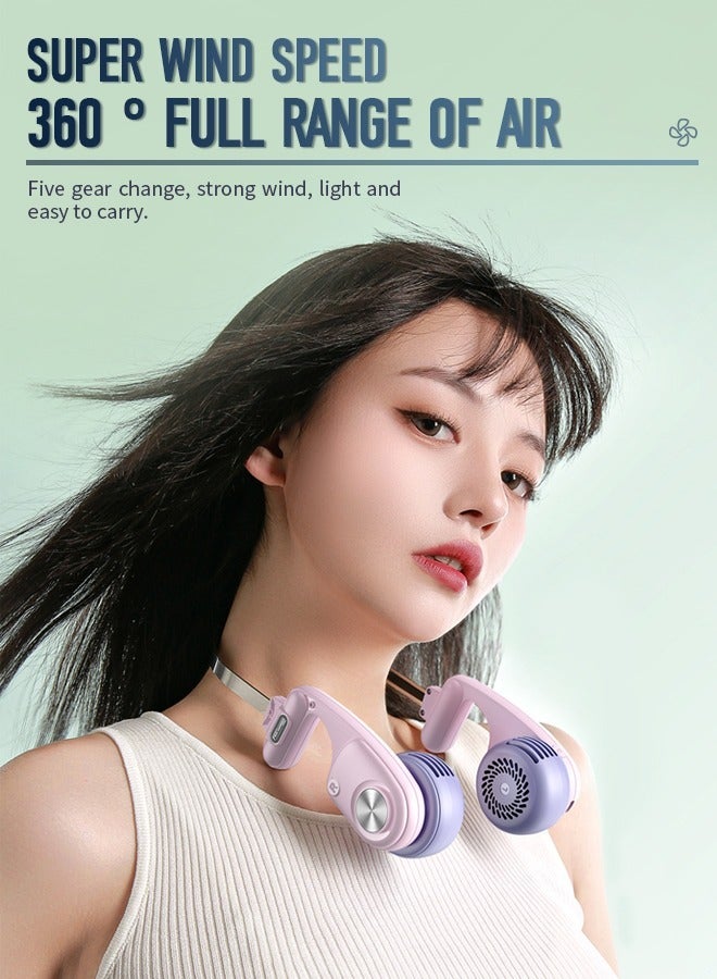 Neck Fan & Portable Fan, 5-Speed Adjustable Wind, 3 Hours Runtime, Turbo Silent Cooling, Type-C Fast Charging, Ideal for Travel, Sports, Hiking, Camping - Image 2