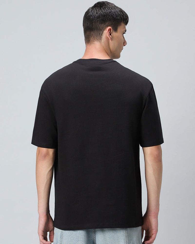 bewakoof Men's Jet Black Rewind The Rythm Graphic Printed Oversized T-shirt - Image 4