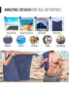 CLEVEREE Beach Towel and Gym Towel Pool Towel Swimming Towel for Men Women Microfiber towel Travel Towel fast drying towel with carry bag Extra Large 150x90 cm and Gym Towel 50X25 Navy Blue  - Image 5