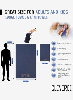 CLEVEREE Beach Towel and Gym Towel Pool Towel Swimming Towel for Men Women Microfiber towel Travel Towel fast drying towel with carry bag Extra Large 150x90 cm and Gym Towel 50X25 Navy Blue  - Image 3