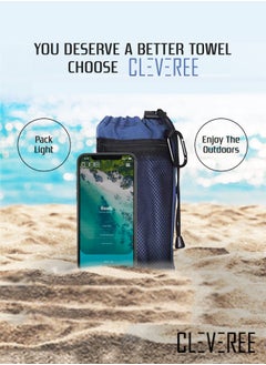CLEVEREE Beach Towel and Gym Towel Pool Towel Swimming Towel for Men Women Microfiber towel Travel Towel fast drying towel with carry bag Extra Large 150x90 cm and Gym Towel 50X25 Navy Blue  - Image 2