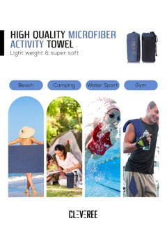 CLEVEREE Beach Towel and Gym Towel Pool Towel Swimming Towel for Men Women Microfiber towel Travel Towel fast drying towel with carry bag Extra Large 150x90 cm and Gym Towel 50X25 Navy Blue  - Image 4