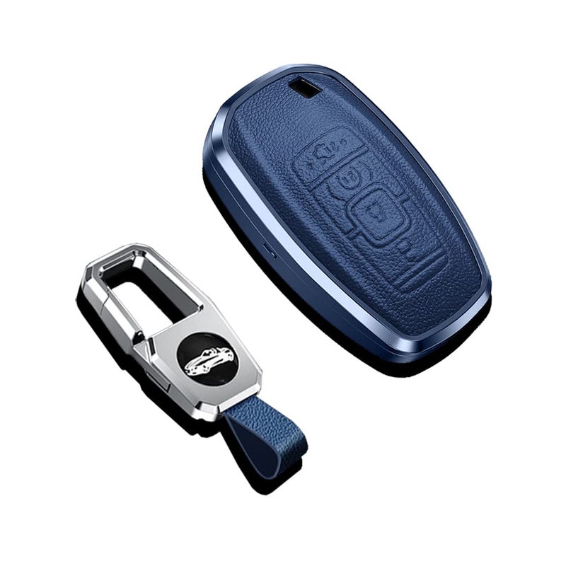 SANRILY 4 Button Key Fob Cover for Lincoln Continental MKC MKZ 2019 2018 2017 Navigator Aviator 2021 Keyless Entry Keychain Holder Full Protection Leather Key Fob Case Blue - Image 1