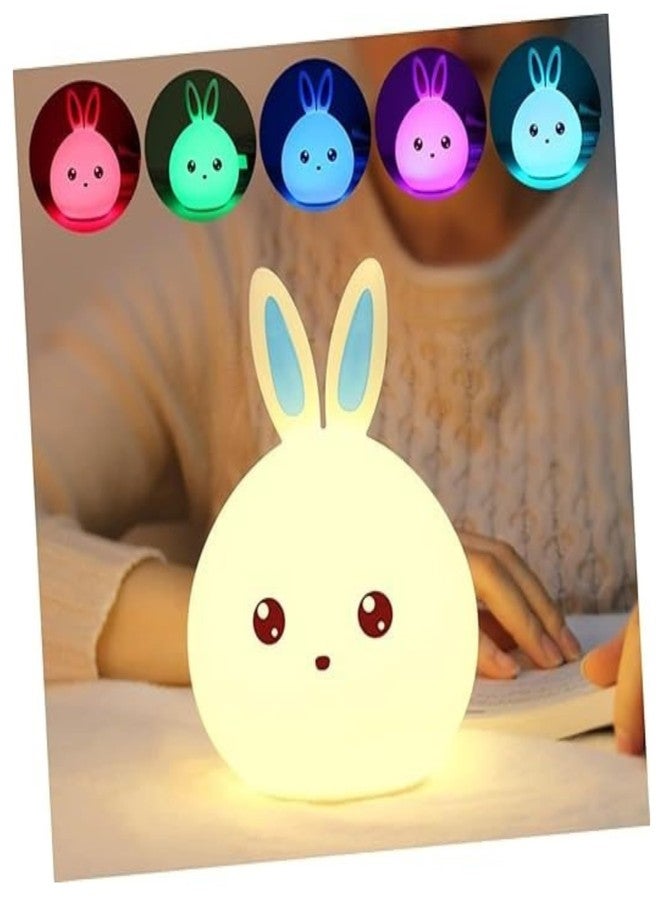 HUMAIZAR Silicone Bunny Rabbit Night Lamp - Soft LED Animal Light for Kids Room, Cute Rakhi Gift, Birthday Present for Baby Girls & Boys, Rechargeable Bedside Night Light - Image 1