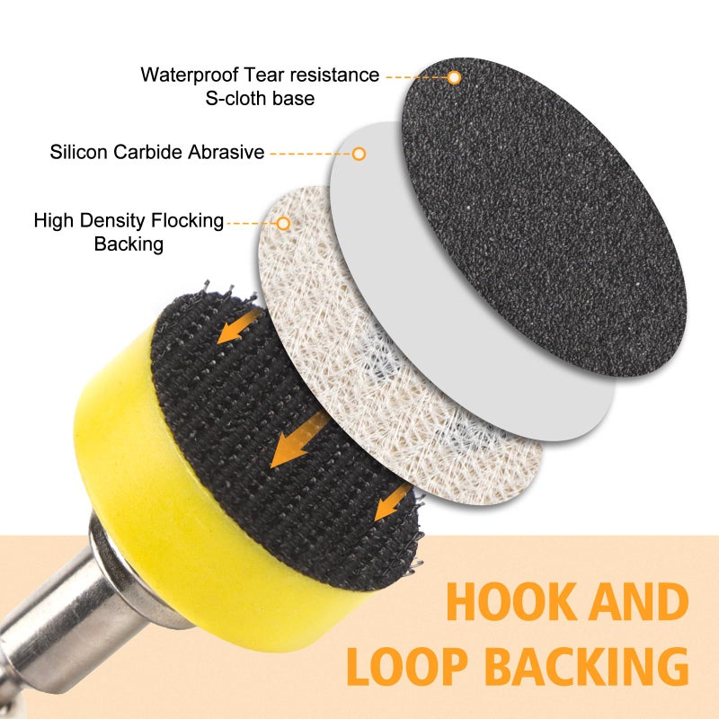 POLIWELL 191 PCS 1 Inch Sanding Discs Hook and Loop 60 to 10000 Wet Dry Sandpaper with 1/8" Shank Backing Pad,Polishing Pads and Interface Pad for Drill Grinder Rotary Tools and Wood Metal Jewelry - Image 3
