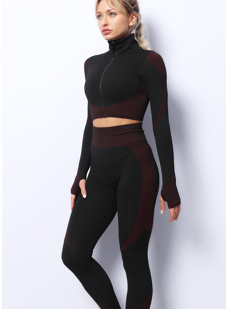 general Women's three-piece high-waisted high-quality summer suit yoga wear sports bra vest + long-sleeved gym clothes + yoga pants  - Image 1