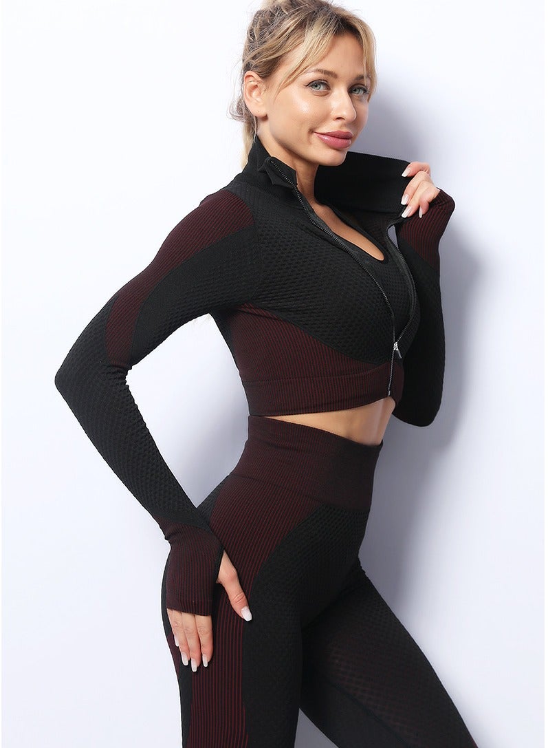 general Women's three-piece high-waisted high-quality summer suit yoga wear sports bra vest + long-sleeved gym clothes + yoga pants  - Image 2