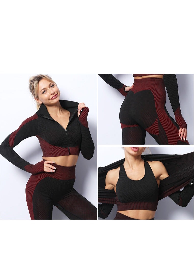 general Women's three-piece high-waisted high-quality summer suit yoga wear sports bra vest + long-sleeved gym clothes + yoga pants  - Image 3
