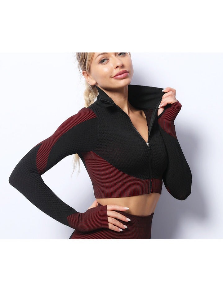 general Women's three-piece high-waisted high-quality summer suit yoga wear sports bra vest + long-sleeved gym clothes + yoga pants  - Image 4