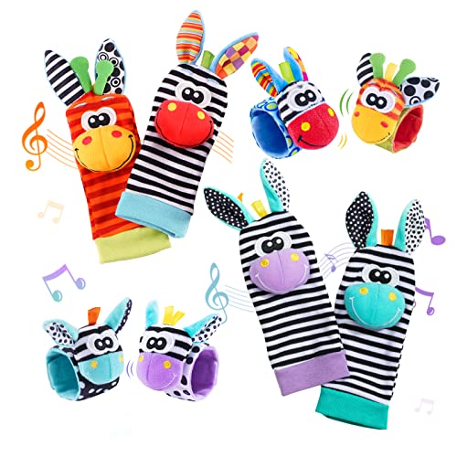 PHEZAPA Baby Rattle Socks Set, Hand and Foot Finder Rattles Toys for Babies 0-6 Months, Infant Shower Gifts Set with Wrist Rattle Socks, Newborn Sensory Toy for Boys Girls 0-12 Months - Image 1