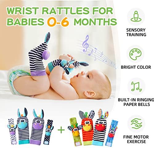 PHEZAPA Baby Rattle Socks Set, Hand and Foot Finder Rattles Toys for Babies 0-6 Months, Infant Shower Gifts Set with Wrist Rattle Socks, Newborn Sensory Toy for Boys Girls 0-12 Months - Image 4