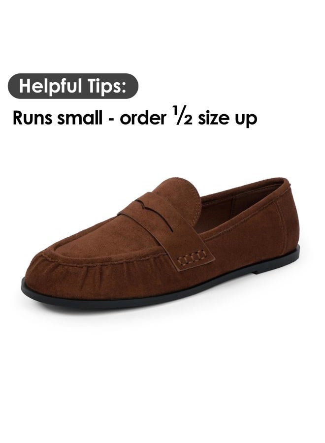 QIY Penny Loafers for Women Flats Shoes Women Dressy Comfortable Moccasins Womens Slip on Loafers Shoes Comfortable Work Flats, Brown Suede, 8 - Image 4
