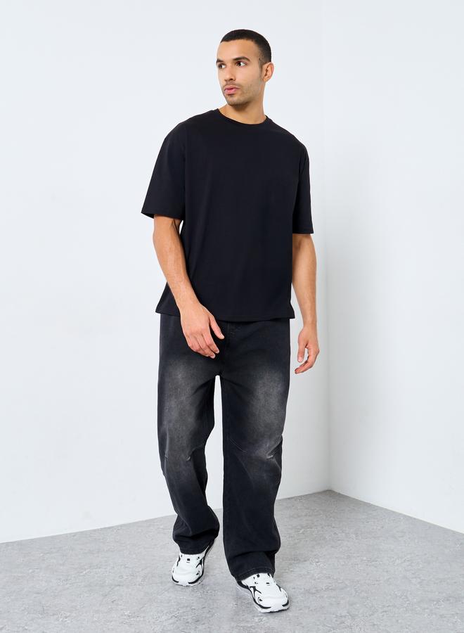 Styli Men Black Text Printed Oversized Jersey T-Shirt - Image 3