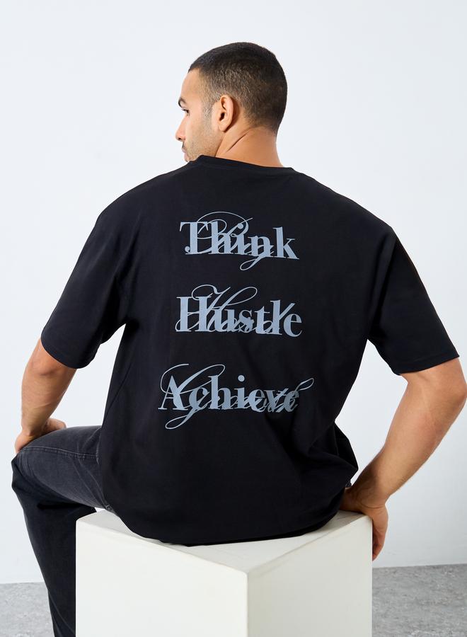 Styli Men Black Text Printed Oversized Jersey T-Shirt - Image 1