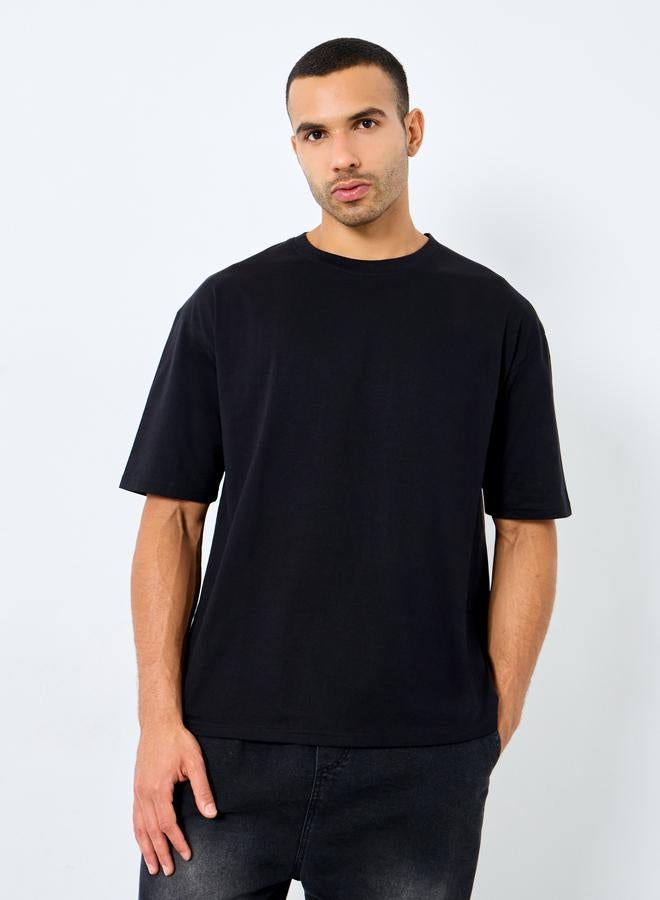 Styli Men Black Text Printed Oversized Jersey T-Shirt - Image 2