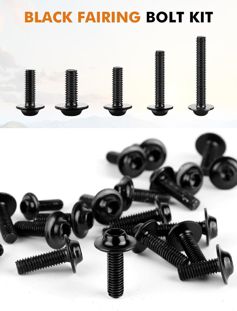 YALTIES 177Pcs Motorcycle Fairing Bolt Kit 304 Stainless Steel M5 M6 Windscreen Screws Fastener Clips Universal Fit for Motorcycle GSXR Honda Kawasaki BMW Ducati Suzuki Yamaha, Black - Image 4