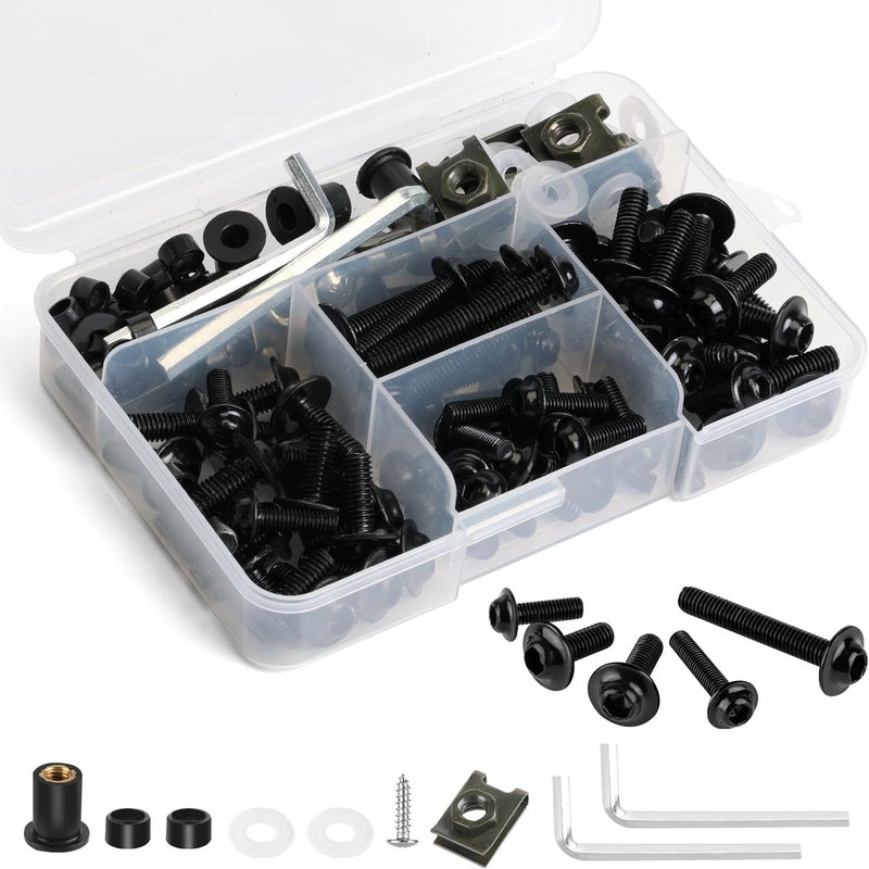 YALTIES 177Pcs Motorcycle Fairing Bolt Kit 304 Stainless Steel M5 M6 Windscreen Screws Fastener Clips Universal Fit for Motorcycle GSXR Honda Kawasaki BMW Ducati Suzuki Yamaha, Black - Image 1