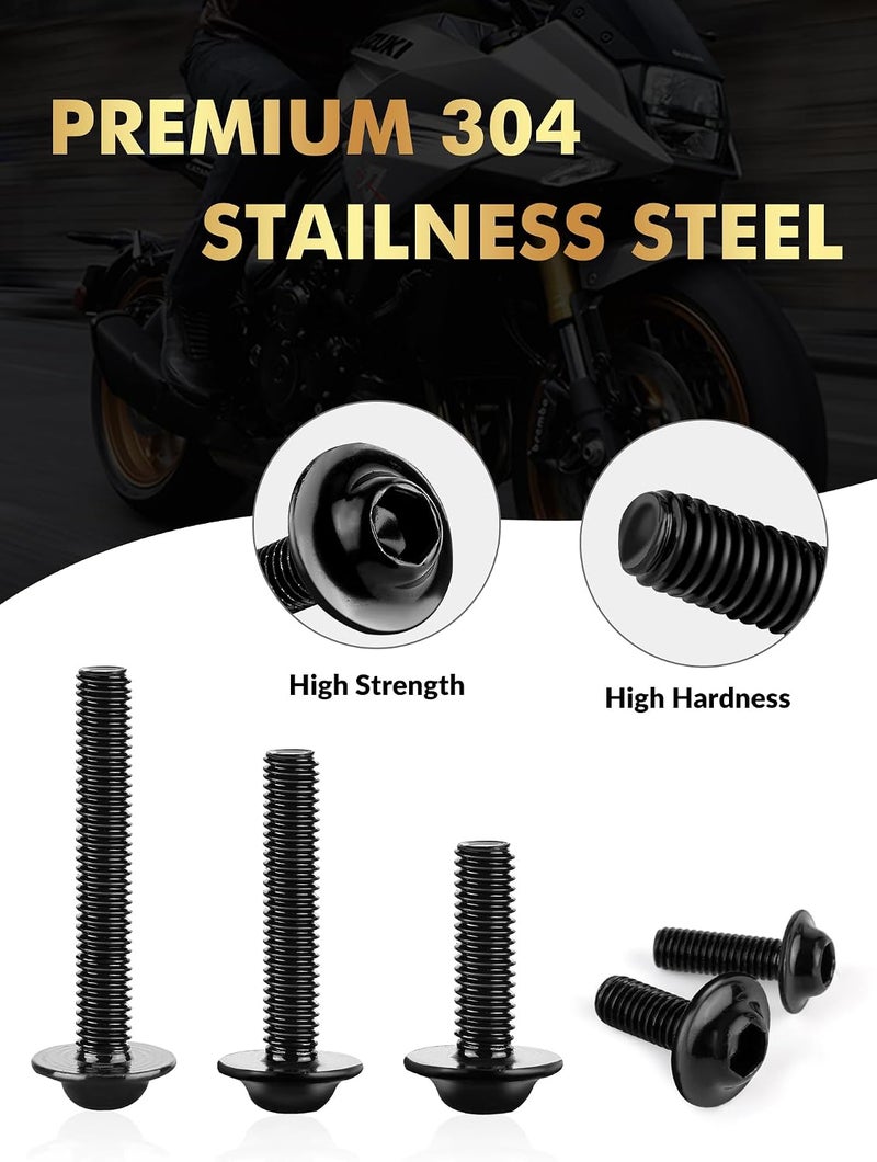 YALTIES 177Pcs Motorcycle Fairing Bolt Kit 304 Stainless Steel M5 M6 Windscreen Screws Fastener Clips Universal Fit for Motorcycle GSXR Honda Kawasaki BMW Ducati Suzuki Yamaha, Black - Image 2