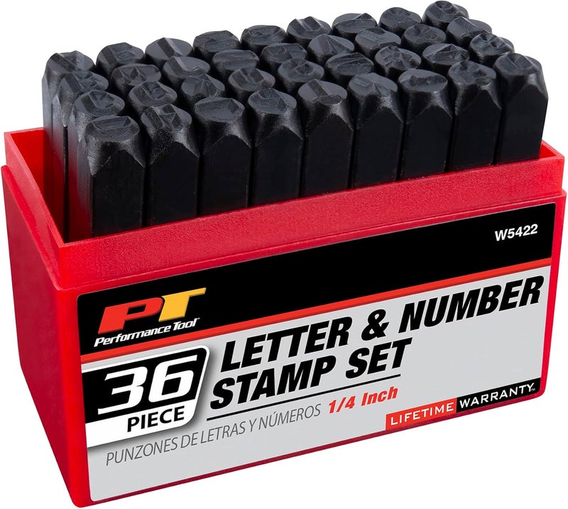 Performance Tool W5422 36-Piece Steel Letter/Number Stamping Set for Identification, Includes 26 Letters A-Z, 9 Numbers 0-8, and Storage Box - Image 2