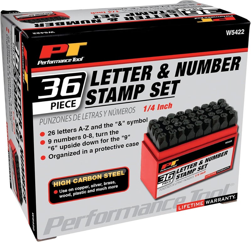 Performance Tool W5422 36-Piece Steel Letter/Number Stamping Set for Identification, Includes 26 Letters A-Z, 9 Numbers 0-8, and Storage Box - Image 3