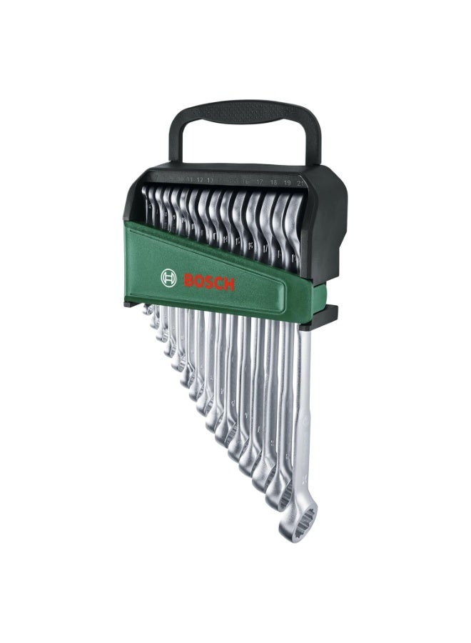 بوش Bosch 15-Piece Combination Wrench Set - Open-End & Ring Spanners, Sizes 6mm to 21mm, Chrome-Vanadium Steel with 60% Higher Torque than ISO Standard - Image 4