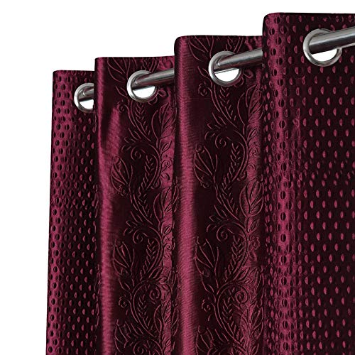 NESTPRIME Heavy Long Crush Rod Pocket Floral Punching Design Semi Sheer Curtains For Window Wine 6 Feet Set Of 2 - Image 1