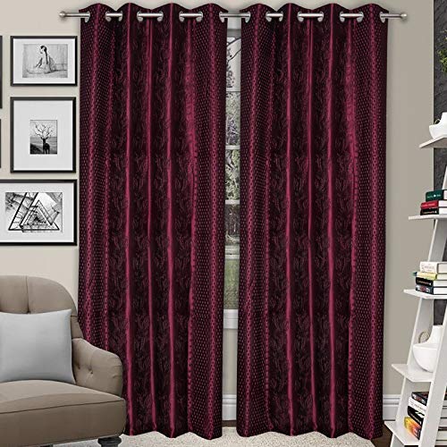 NESTPRIME Heavy Long Crush Rod Pocket Floral Punching Design Semi Sheer Curtains For Window Wine 6 Feet Set Of 2 - Image 2