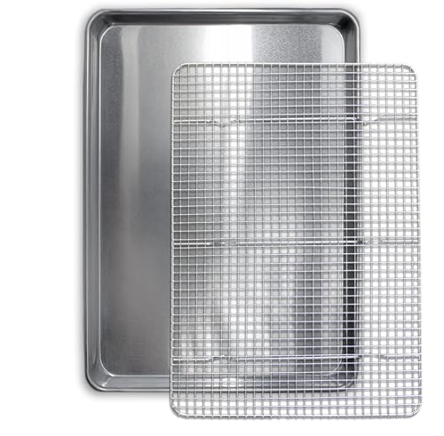 Saffron & Sage Home Living Commercial Quality Cookie Sheet and Rack  Aluminum Half Sheet Baking Pan and Stainless Steel Cooling Rack Set 13x18 Rust  Warp Resistant Heavy Duty - Image 1